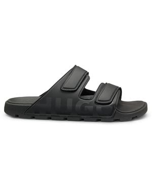 HUGO S Evander Sand Logo Sandals With Double Touch-closure Straps Size 10 - Black