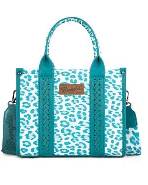Wrangler Cow Print Tote Bag For Western Purse Boho Top Handle Satchel Handbag With Signature Strap - Blue