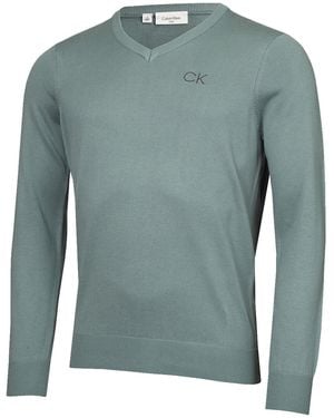 Calvin Klein Neck Tour Golf Jumper - Sage - Green