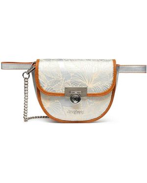 Desigual Silver Floral Rino Akela Nyon Bum Bag With Chain Strap For Shoulder - Black