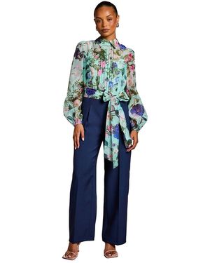 Coast Petite Printed Blouson Sleeve Pintuck Detail Wide Leg Jumpsuit - Blue