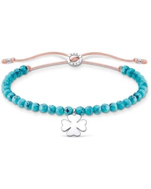 Thomas Sabo Turquoise Beads With Clover Silver 925 Sterling Silver Bracelet 13-20cm Length - Blue