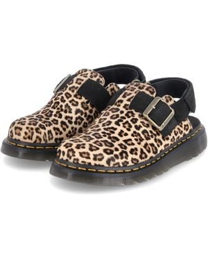 Dr. Martens Jorge 2 Mules In Leopard Beige Suede - Black