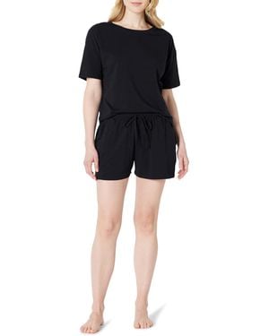 Amazon Essentials Soft Cotton Blend Short-sleeve T-shirt And Short Sleepwear Set - Black