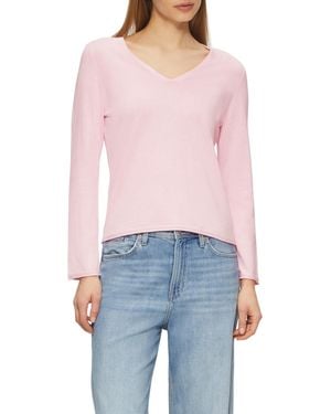 S.oliver Feinstrickpullover mit V-Ausschnitt und Rollkante am Saum - Blau