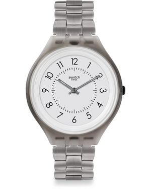 Swatch Erwachsene Digital Quarz Uhr mit Edelstahl Armband SVUM101G - Weiß