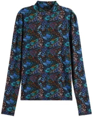 Scotch & Soda S All Over Printed Slim-fit Ls T-shirt - Blue