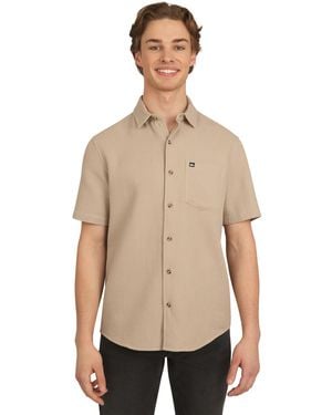 Quiksilver Premium Cotton Short Sleeve Button Up Waffle Woven Shirt - Natural
