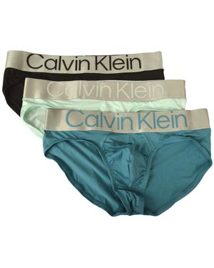 Calvin Klein Slip Uomo 3 Slip Elastico a Vista logato Mutande Tessuto Microfibra Articolo NB3073O - Verde
