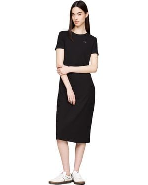 Tommy Hilfiger Donna Abito Attillato Midi a Costine - Nero
