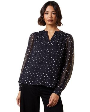 Dorothy Perkins Mono Spot Chiffon Overhead Shirt - Blue