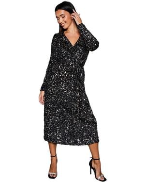 Dorothy Perkins Velvet Sequin Wrap Midi Dress - Black