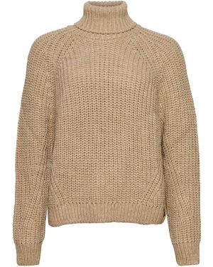 Superdry Pull décontracté en tricot avec col roulé et coutures décoratives pour femme - Neutre