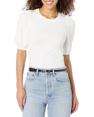 Amazon Essentials Maglietta Girocollo a iche Corte con iche a Sbuffo e Vestibilità Classica Donna - Bianco