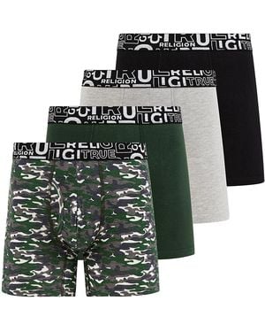 True Religion 4 Pack Cotton Stretch Boxer Briefs- Camo - Green