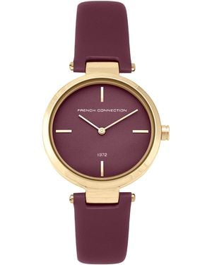 French Connection S Analogue Classic Quartz Watch With Leather Strap Fc138rrg - Purple