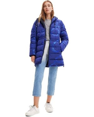 Desigual Padded Long Overcoat - Blue