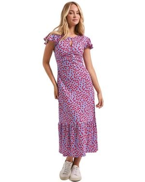 Dorothy Perkins Blue Floral Ruched Front Keyhole Midaxi Dress - Purple