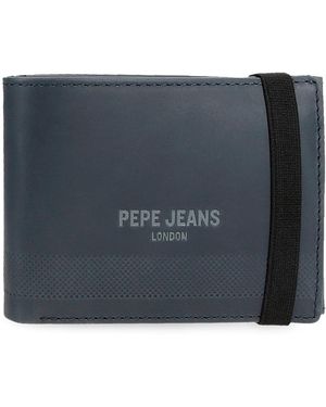 Pepe Jeans Deep Portafoglio con nastro elastico Blu 11,5x8,5x1 cm Pelle by Joumma Bags