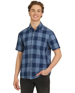 Quiksilver Premium Cotton Short Sleeve Button Up Waffle Woven Shirt - Blue