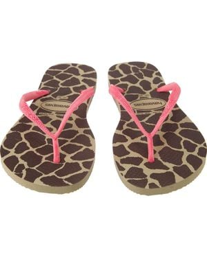 Havaianas S Slim Animals Fluo Thong Sandals 4128095 Sand Grey/pink 5 Uk - Red