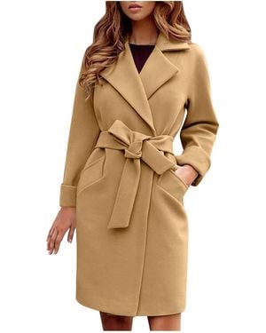 Superdry Lalaluka Plain Slim Cut Wool Coat With Belt Lapel Cardigan Down Jacket Parka Winter Coats - Brown