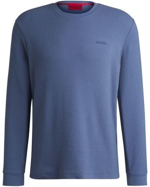 HUGO S Austin Ls Shirt Cotton-blend Pyjama T-shirt With Waffle Structure - Blue