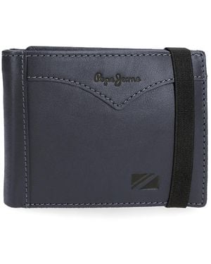 Pepe Jeans Jacket Wallet With Elastic Strap Blue 11.5x8.5x1cm Leather By Joumma Bags