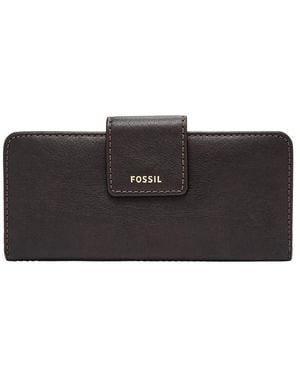 Fossil 's Madison Slim Clutch Bifold Leather Wallet With Snap Closure & Multiple Card Slots - Black