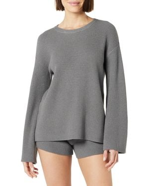 The Drop Alice Crewneck Back-Slit Ribbed Sweater Pullover - Grau