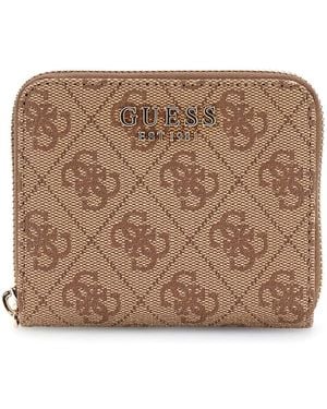 Guess Laurel II SLG Small Zip Around Wallet Latte Logo - Metallizzato