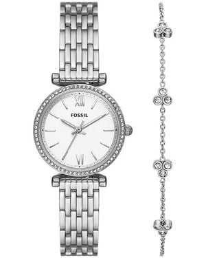 Fossil Uhr Carlie Quarz/3 Zeigerwerk 28 mm Gehäusegröße mit Edelstahlarmband ES5315SET - Weiß