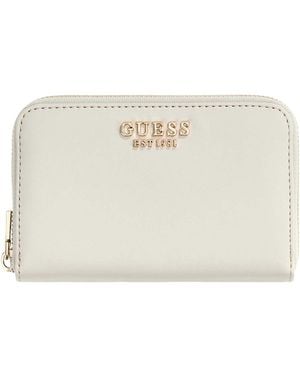 Guess Purse Laurel Ii Slg Medium Zip Around Wallet Stone Creme-white - Black