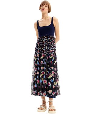 Desigual Combination Floral Midi Dress - Blue