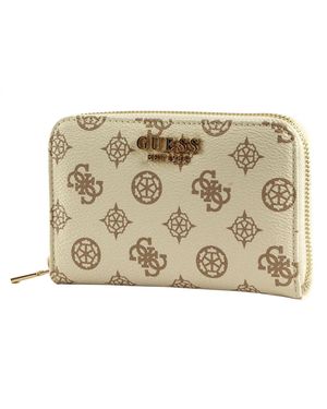 Guess Laurel SLG Medium Zip Around Wallet Cream Logo - Metallizzato