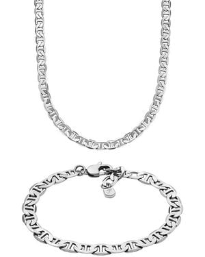 Fossil Heritage Silber-Ton Edelstahl Halskette und Armband - Mettallic