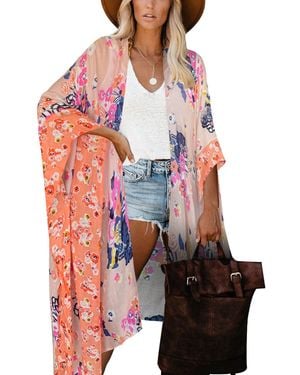 HIKARO Floral Beach Kimono Cardigan Boho Bikini Swimwear Cover Ups - Multicolour