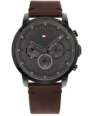 Tommy Hilfiger Reloj Analógico de Cuarzo Multifunción para Hombre con Correa de Cuero Marrón Oscuro - 1791799 - Gris