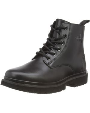 Calvin Klein Jeans Stivali Mezza Gamba Donna Eva Mid Lace Up Boot Pelle - Nero