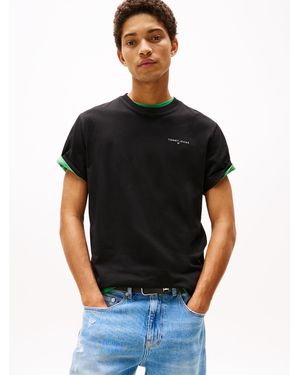 Tommy Hilfiger T-Shirt Kurzarm Slim Linear Chest Tee mit Rundhalsausschnitt - Schwarz