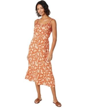 Dorothy Perkins Floral Button Through Frill Neckline Midi Dress - Orange
