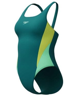 Speedo Colourblock 2.0 Swimsuit Swimming Costume Green Size 34" Approx Uk 10
