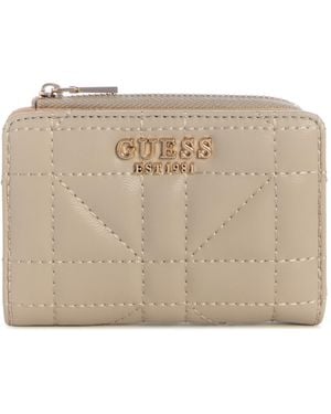 Guess Edita Zip Around Card Case Wallet - Natural
