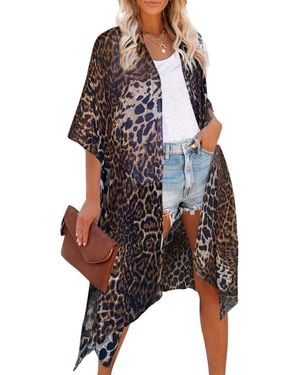 HIKARO Long Kimono Floral Cardigans Beach Bikini Cover Up Sarongs Print Boho Cardigan Open Front Loose Shawl Blouse Summer For Ladies - Multicolour
