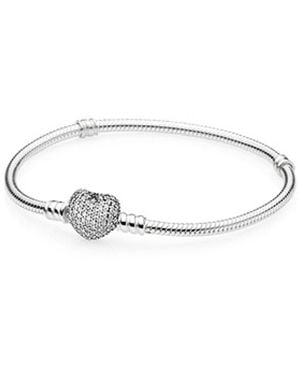 PANDORA Pulsera de eslabones de serpiente con cierre de corazón de plata de ley con - Metálico