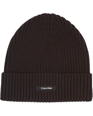Calvin Klein Uomo Berretto in Maglia Classic Cotton Rib Beanie in Cotone - Nero