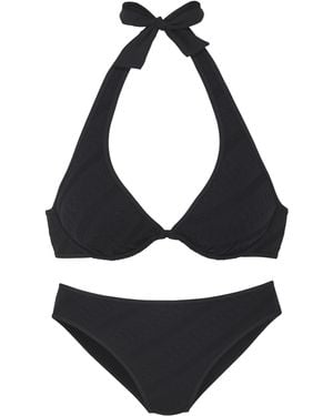 S.oliver Bügel-Bikini-Set in schwarz mit Strukturmuster und Neckholder