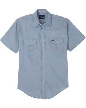 Wrangler Cowboy Cut Western Long Sleeve Snap Work Shirt Washed Finish - Blue