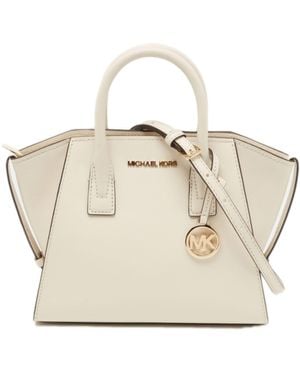 Michael Kors Avril Small Top Zip Slouchy Satchel Crossbody Light Cream White - Natural