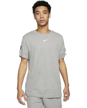 Nike S Repeat Tape Logo T Shirt Short Sleeve Cotton Sportswear Crew Jersey Tee - Grey